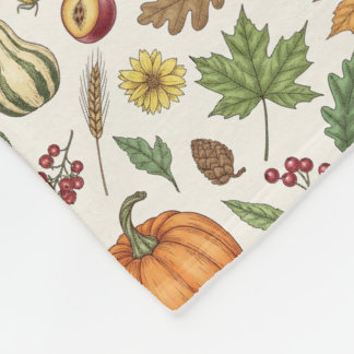 Hand-Drawn Engraving Style Fall Vegetable Fleece Blanket