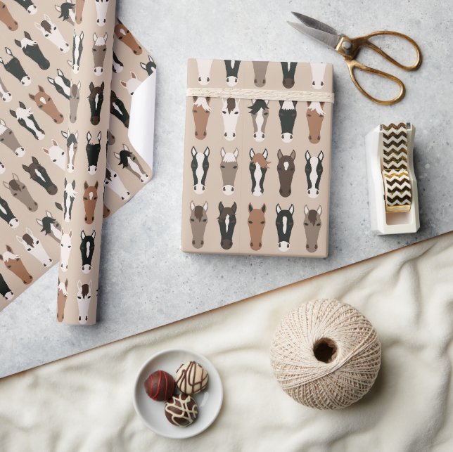 Hand Drawn Equestrian Horse Heads Wrapping Paper (Crafts)