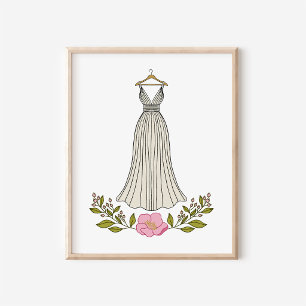 Hand-Drawn Ethereal Wedding Dress Art Print