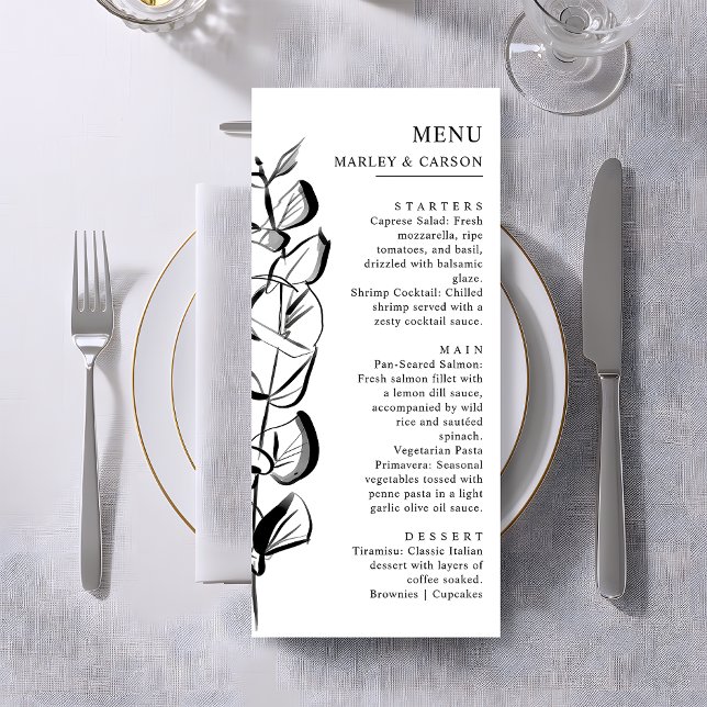 Hand Drawn Eucalyptus Sprig Simple Modern Wedding Menu (Creator Uploaded)