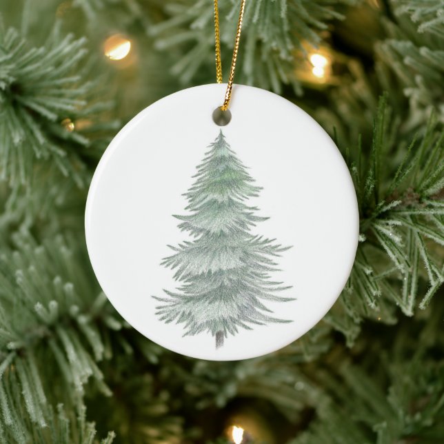 Hand Drawn Evergreen Tree Ceramic Tree Decoration (Tree)