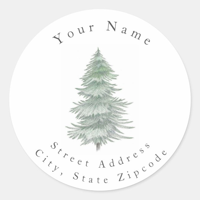 'Hand Drawn Evergreen Tree' Labels (Front)