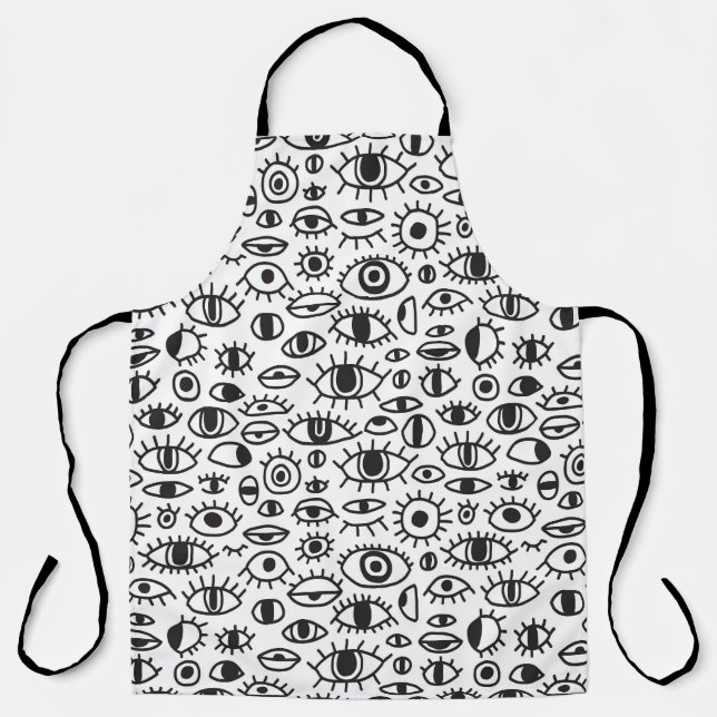Hand-Drawn Eyes: Doodle Seamless Background. Apron (Front)