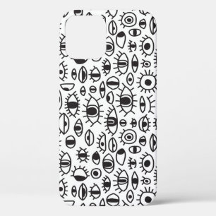 Hand-Drawn Eyes: Doodle Seamless Background. iPhone 12 Case