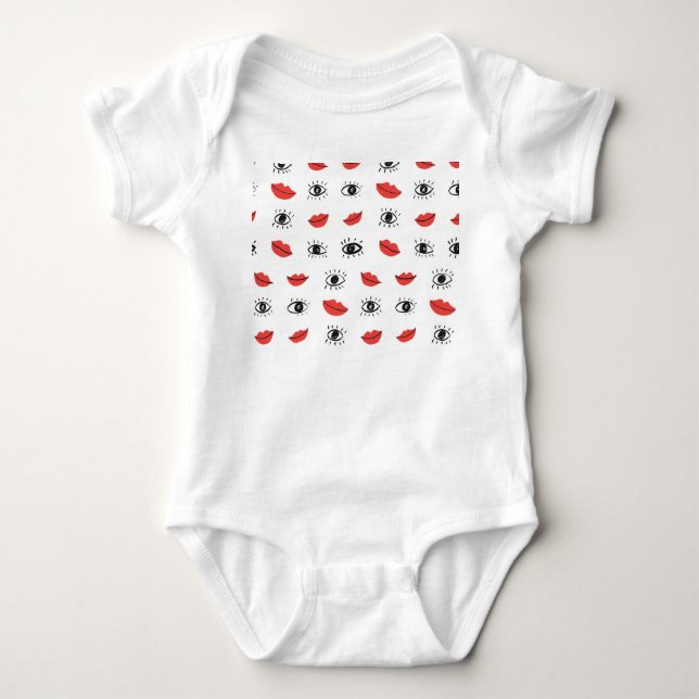 Hand drawn eyes, lips, trendy pattern. baby bodysuit (Front)