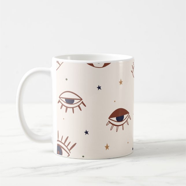 Hand Drawn Eyes Mystical Seamless Pattern. Evil Ey Coffee Mug (Left)