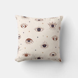 Hand Drawn Eyes Mystical Seamless Pattern. Evil Ey Cushion