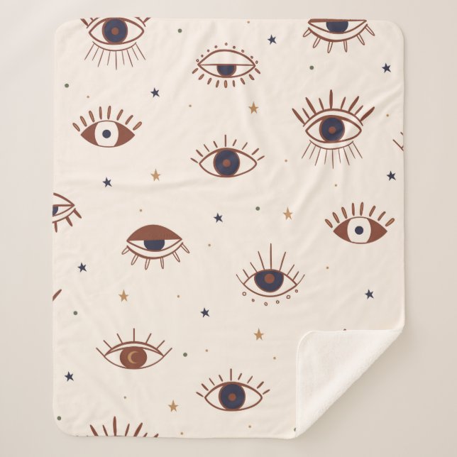 Hand Drawn Eyes Mystical Seamless Pattern. Evil Ey Sherpa Blanket (Front)