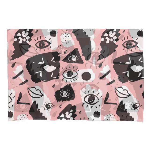 Hand-drawn eyes: trendy pattern pillowcase (Front)