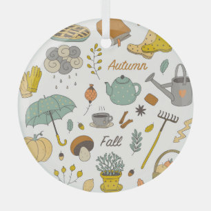 Hand Drawn Fall: Colourful Vintage Set Glass Tree Decoration