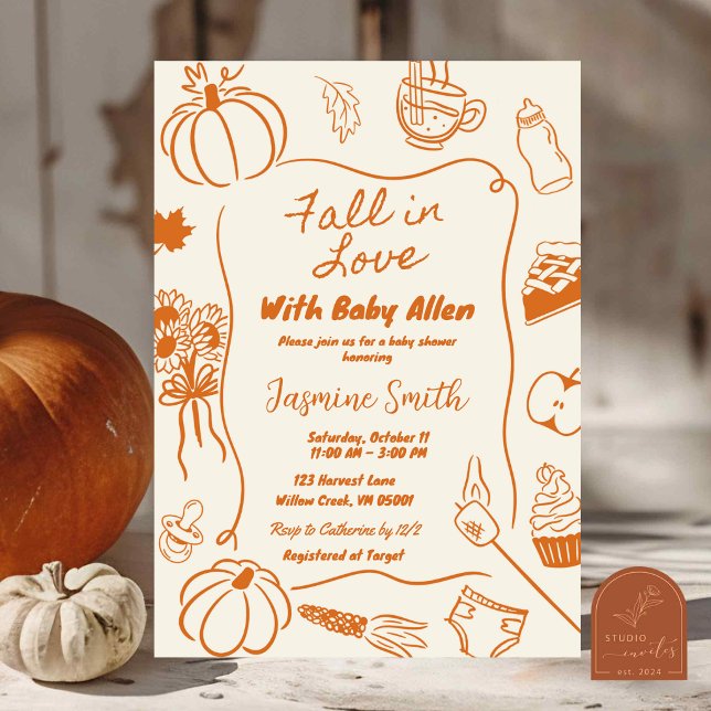Hand Drawn Fall in Love Baby Shower Invitation (Creator Uploaded)