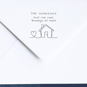 Hand-drawn Family House Handwritten Return Address Rubber Stamp