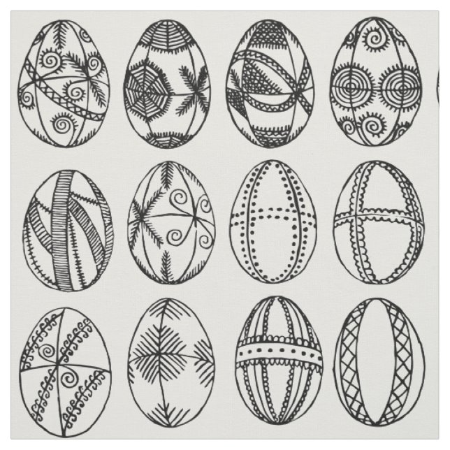 Hand Drawn Fancy Easter Eggs Adult Colouring Fabric (Swatch)