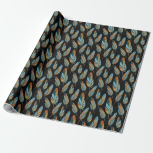 Hand-drawn feathers: colorful background. wrapping paper