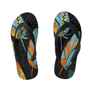 Hand-drawn feathers: colourful background. kid's jandals