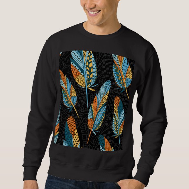 Hand-drawn feathers: colourful background. sweatshirt (Front)