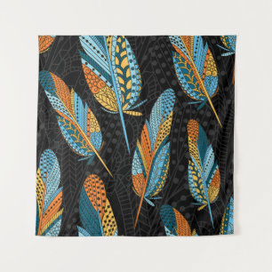 Hand-drawn feathers: colourful background. tapestry
