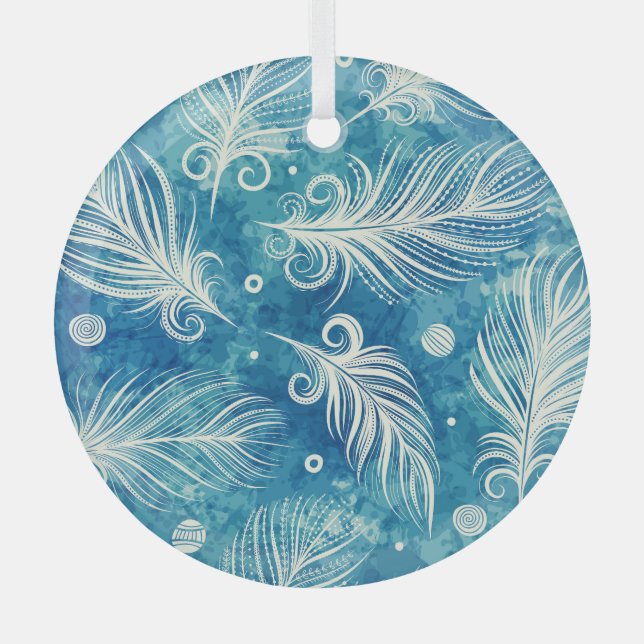 Hand Drawn Feathers: Seamless Pattern Glass Tree Decoration (Front)