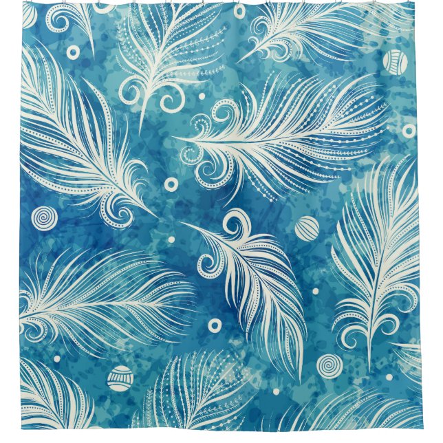 Hand Drawn Feathers: Seamless Pattern Shower Curtain (Front)