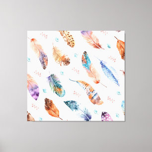 Hand Drawn Feathers: White Background Pattern Canvas Print