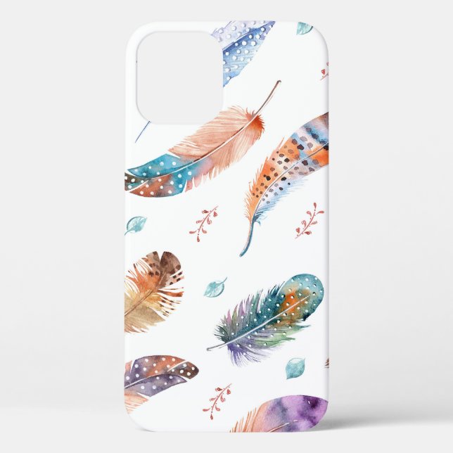Hand Drawn Feathers: White Background Pattern Case-Mate iPhone Case (Back)