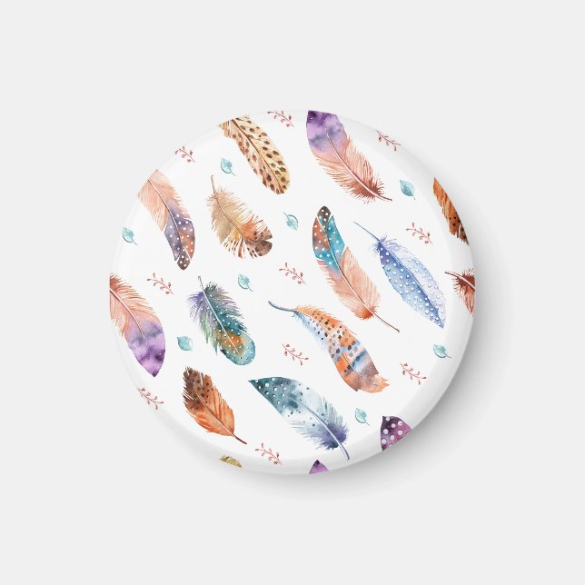 Hand Drawn Feathers: White Background Pattern Magnet (Front)