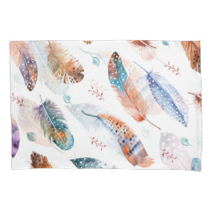 Hand Drawn Feathers: White Background Pattern Pillowcase