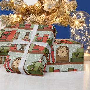 Hand Drawn Festive Bookshelf Wrapping Paper Roll