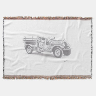 hand drawn fire truck blanket