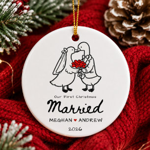 Hand Drawn First Christmas Married Ornament