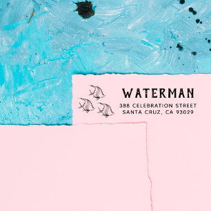 Hand-drawn Fish   Family Name Return Address Self-inking Stamp