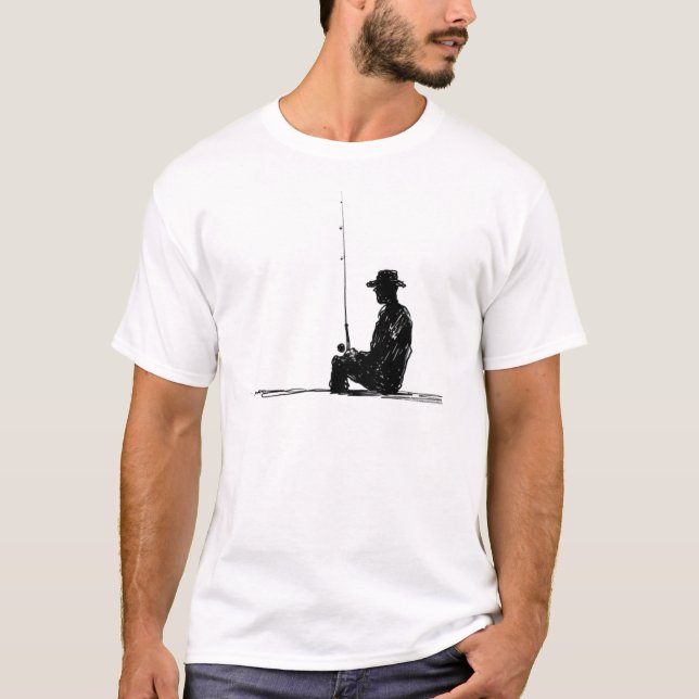 Hand-Drawn Fisherman with a Hat T-Shirt (Front)
