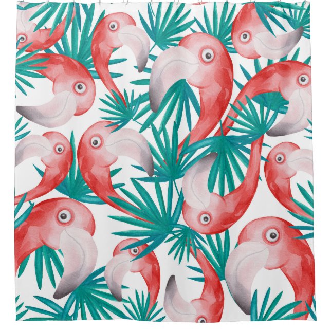 Hand-drawn flamingo: watercolor seamless pattern. shower curtain (Front)