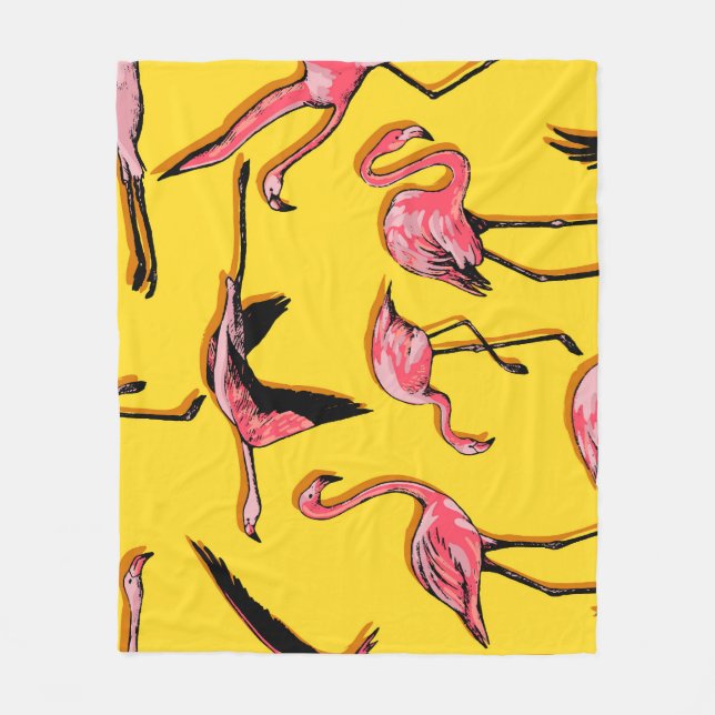 Hand-Drawn Flamingos Vintage Seamless Background Fleece Blanket (Front)
