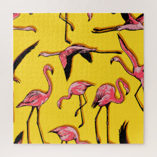 Hand-Drawn Flamingos Vintage Seamless Background Jigsaw Puzzle