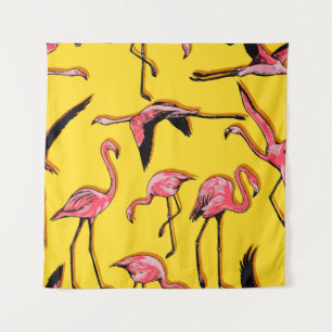 Hand-Drawn Flamingos Vintage Seamless Background Tapestry