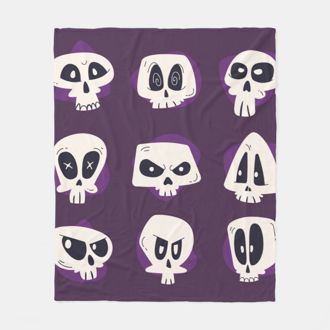 Hand drawn flat dia de muertos skulls collection s fleece blanket (Front)