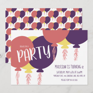Hand Drawn Floating Balloon Birthday Party  Invita Invitation