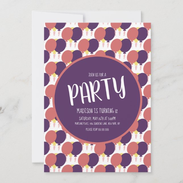 Hand Drawn Floating Balloon Pattern Birthday Invitation (Front)