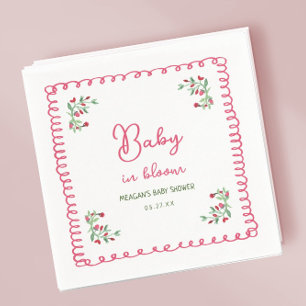 Hand Drawn Floral Baby In Bloom Baby Shower Napkin