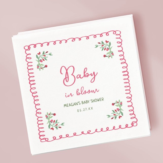 Hand Drawn Floral Baby In Bloom Baby Shower Napkin (Creator Uploaded)