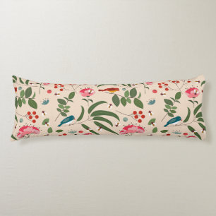 Hand Drawn Floral Birds Bees Botanical Pattern Body Cushion