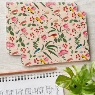 Hand Drawn Floral Birds Bees Botanical Pattern Envelope