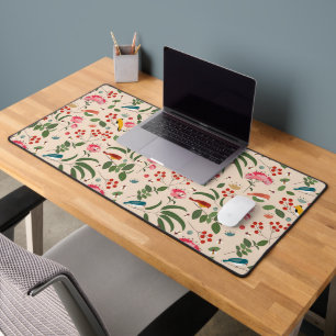 Hand Drawn Floral Birds Bees Pattern Desk Mat