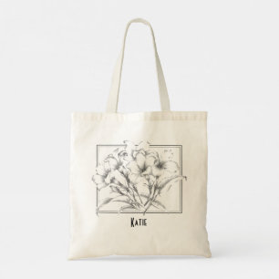 Hand Drawn Floral Black White Sketch Tote Bag