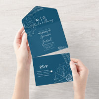 Hand Drawn Floral Blue All In One Invitation