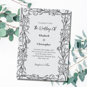 Hand Drawn Floral Botanical Elegant Wedding  Invitation