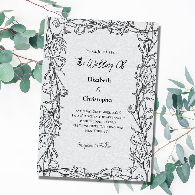 Hand Drawn Floral Botanical Elegant Wedding  Invitation (Creator Uploaded)