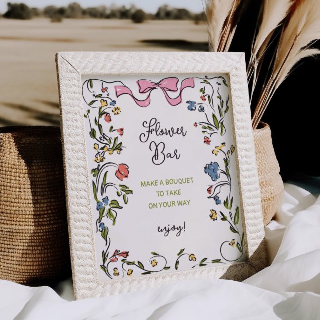 Hand Drawn Floral Bow Bridal Shower Flower Bar Poster (Creator Uploaded)