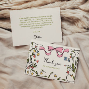 Hand Drawn Floral Bow Bridal Shower Thank You Card